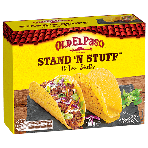 a pack of Old El Paso's stand n stuff 10 taco shells (190g)