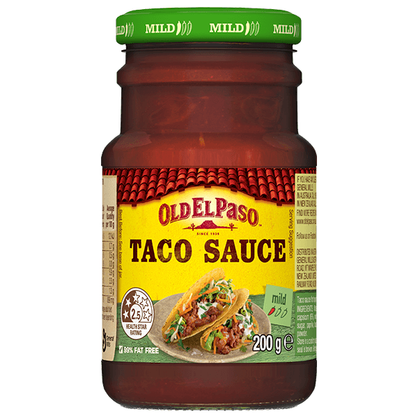 a glass jar of Old El Paso's mild taco sauce (200g)